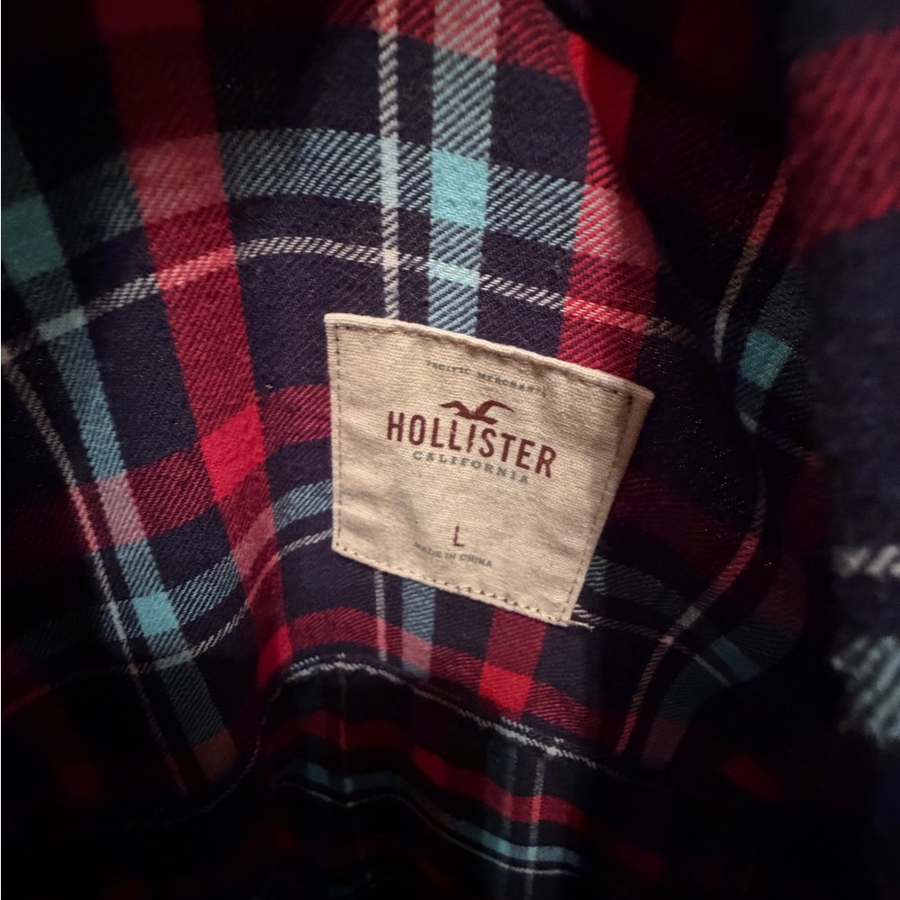 Hollister Red & Navy Plaid Button-Up Shirt - Picture 3 of 4
